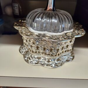 Elegant Silver Turkish Dish/Jewelry Box with Crystal Lid